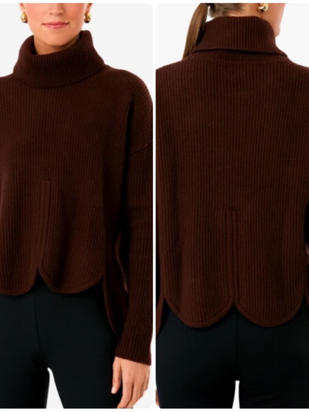 NWT Chloe Kristyn Mink Anna Scalloped Wool Cashmere Sweater Burgundy Sz XL